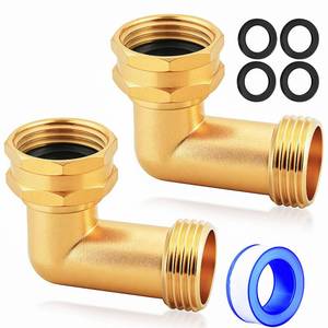 lot 898 image: UNWAVER 90 Degree Garden Hose Elbow Connector,34 GHT Brass Female x Male Threaded Adapter Pipe Fittings for RV Water Intake,Residential Outdoor Faucets-2 PCS - Retail $10