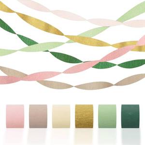 lot 906 image: Crepe Paper Streamers Party Decorations - 6 Rolls Grass Green Gold Pink Olive Green Beige Khaki Streamers, Crepe Paper Rolls for Birthday Wedding Party - Retail $8