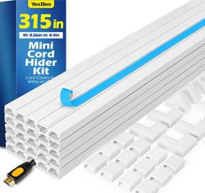 lot 911 image: 315in Cord Hider Kit, Cord Covers for Wires on Wall, Cord Hider for Wall Mount tv, tv Cable Hider Wall kit, Paintable Cable Raceway, Wire Covers for Cords, 20X L15.7in X W0.59in X H0.4in, White - Retail $22