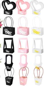 lot 913 image: PerKoop 11 Pcs Mothers Day Flower Box for Arrangement Bouquet Bags for Flowers Gift Bags with Handle Waterproof Packaging Floral Wrap Anniversary Birthday Party Black White Pink(Mixed Shapes) - Retail $40