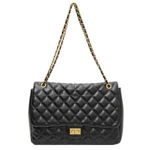 lot 922 image: Ansseng Large Quilted Crossbody Shoulder Purse for Women Designer Vegan Leather Purses With Metal Chain Shoulder Strap (Black) - Retail $39