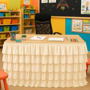 lot 931 image: Wokuaile Champagne Table Skirt Tutu Ruffled Tablecloth for Classroom Teacher Desk Skirt Back to School Supplies for Princess Girls Birthday Party Cake Dessert Decorations, 9FT - Retail $25