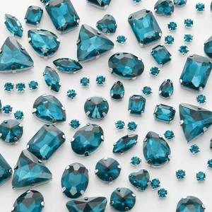 lot 945 image: TANOSII Sew on Rhinestones 100 PCS Mixed Shapes Glass Rhinestones Sew on Crystal Gems Mental Flatback with Silver Claw for Jewelry Crafts Clothes Shoes Costume Garment Turquoise - Retail $13