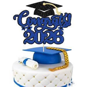 lot 950 image: Gyufise 1Pcs Congrats 2026 Cake Topper Glitter Diploma Grad Cap Cake Pick Class of 2026 Graduation Cake Decoration for 2026 Graduation Theme Party Decorations Supplies Blue - Retail $6