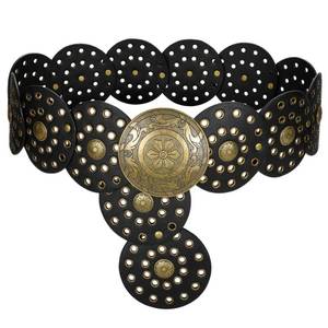 lot 954 image: LEACOOLKEY Womens Boho Disc Belt Wide Western Leather Belt Vintage Concho Waist Belts for Dress Jeans - Retail $23