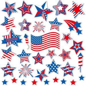 lot 957 image: Tellingyou 65 Pcs 4th of July Gel Window Clings 250th Anniversary Patriotic Stickers 4th of July Decals Red Blue White American Star Flag Clings for Independence Day Home - Retail $10