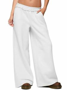 lot 959 image: HeSaYep Womens Fleece Lined Sweatpants Wide Leg Baggy Thermal Lounge Pants Raw Hem Elastic Waist Oversized Sweat Pants,White M - Retail $29