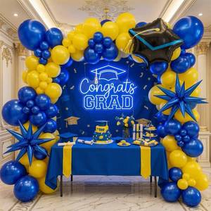 lot 964 image: kozee royal blue and yellow balloon garland arch kit 150pcs with graduation cap Blue star mylar balloons for Men birthday 2026 Graduation Ceremony Prom decorations - Retail $18