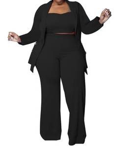 lot 968 image: Womens Plus Size Tracksuit Winter Autumn Long-Sleeved Blazer Jacket Long Pants Suits Three Piece Sets Outfit Black 2X - Retail $3,642