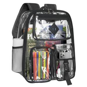 lot 974 image: Clear Backpack Heavy Duty Large PVC Transparent See Through Backpacks Work Travel Stadium Approved Festival Backpack (Black) - Retail $21