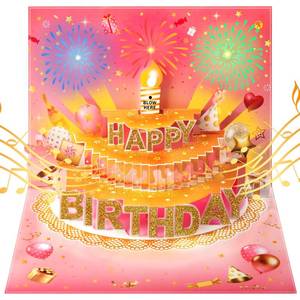 lot 980 image: Bevbovcard Pop Up Birthday Cards for Women - LED Light & Music with Blow The Candle, 3D Balloons, Singing Happy Birthday gifts Card for Mom, Wife, Her, Daughter, Girl, Sister, Granddaughter - Retail $12