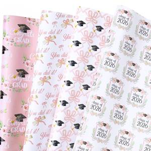 lot 990 image: RUSPEPA Graduation Wrapping Paper Sheets for Girls, Elegant Pink Design with Class of 2025, You Did It, Caps and Floral Bows Great for Graduation Celebrations, 12 Folded Sheets, 19.68 X 27.5 Inch - Retail $7