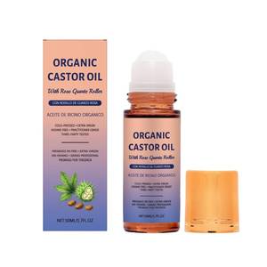 lot 995 image: Organic Castor Oil with Rose Quartz Roller, 100% Pure Castor Oil Organic Cold Pressed for Face & Body, Hair Moisturizing Skin Hexane-Free. 1.7 Fl Oz - Retail $16