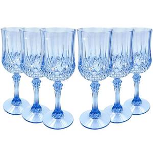 lot 998 image: JUSONEY Vintage Plastic Wine Glasses,Crystal Textured Plastic Goblets,Disposable Wine Glasses for Parties,Weddings,Elegant Events(6pcs-Blue) - Retail $15