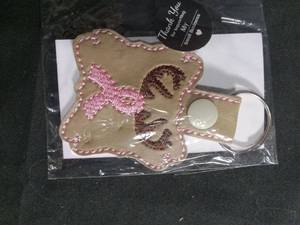 lot 6335 image: Embroidered Keychain with Pink Bow and Brown Accents Small Business Blessing
