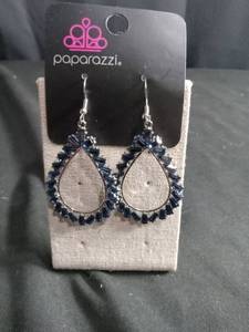 lot 6337 image: Paparazzi Teardrop Dangle Earrings with Dark Beaded Frame
