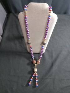 lot 6341 image: Beaded Necklace Red White Blue Patriotic Design with Metal Accent Beads