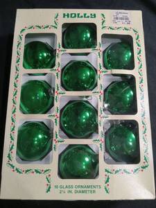 lot 6168 image: Holly Brand Green Glass Christmas Ornaments Set of 10