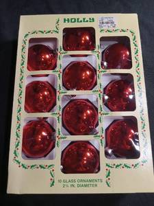 lot 6169 image: Holly Red Glass Christmas Ornaments Set of 10