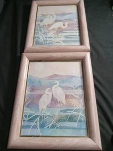 lot 6180 image: Set of 2 Framed Egret Watercolor Prints