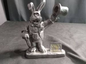lot 6206 image: Micheal Ricker Rabbit Figurine in Tuxedo Holding Top Hat