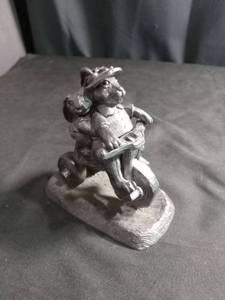 lot 6208 image: Micheal Ricker Pewter Rabbit on Bicycle Figurine