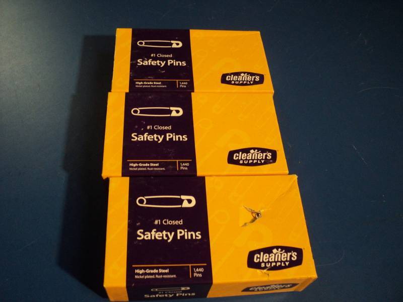 lot 4530 image: (3) boxes Cleaners Supply closed safety pins, steel, nickel plated, 1440 pins per box
