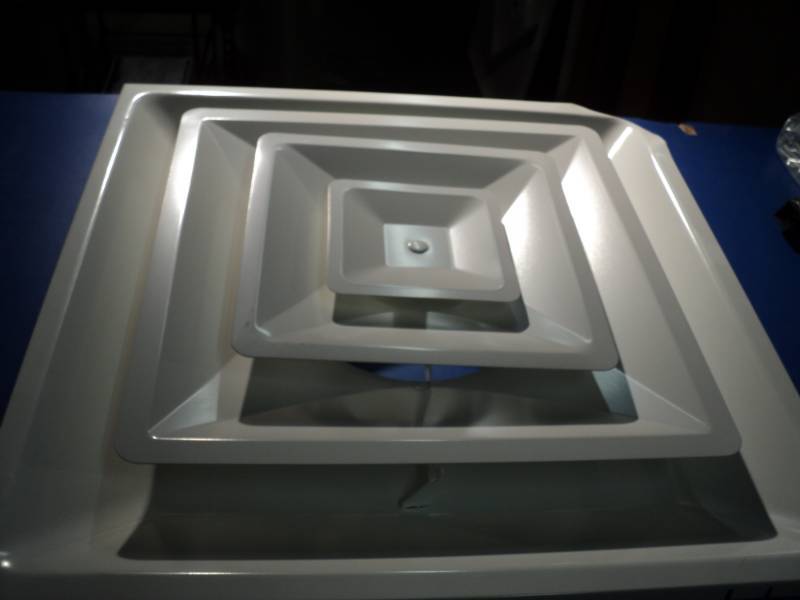lot 4590 image: US Aire 3- cone step down diffuser, 24 x 24, W0004567-4, (2) in box shipping damage, please see photos
