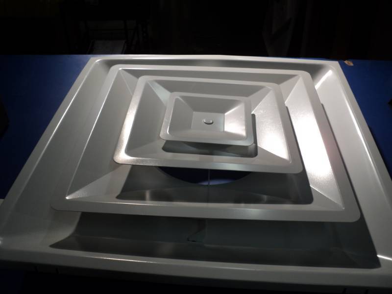lot 4592 image: US Aire 3- cone step down diffuser, 24 x 24, W0004567-4, (2) in box shipping damage, please see photos