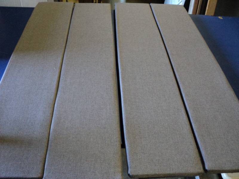 lot 4676 image: (4) piece lot side rail boards for Twin Full Queen size bed, Gray fabric covered wood, 42-12 x 8, no mounting hardware or other parts included