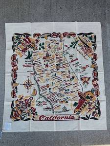lot 73 image: 1950s California Map Cactus Cloth Hand Printed Special Finish&nbsp
