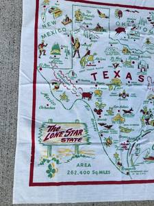 Texas Lone Star State Souvenir Cloth Map 1950's