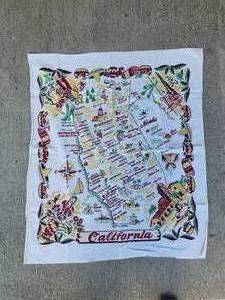 lot 77 image: California Map Souvenir Cloth Textile 1950s