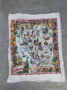 lot 78 image: California State Map Souvenir Textile with Decorative Border 1950s