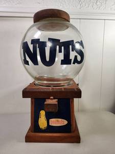 lot 111 image: Planters Peanuts &amp Nuts Gumball Machine with Wood Base Vintage Works