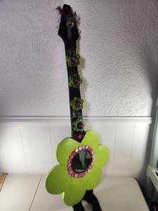 lot 116 image: Decorative Guitar Wall Art Lime Green Flower Shape with Mirror and Beads