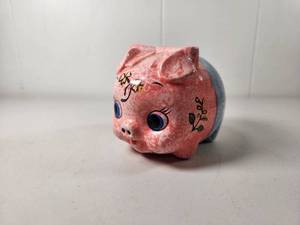 lot 119 image: Ceramic Pig Piggy Bank Multi-Color Hand-Painted
