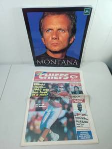 lot 131 image: Montana Joe Montana with Dick Schaap Book and Chiefs Report Magazine February 1994