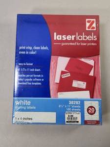lot 157 image: Laser Labels 1 x 4 White Mailing Labels 30202 100 Sheets 2000 Labels - Three Boxes