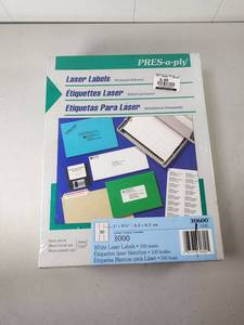 lot 158 image: PRES-a-ply White Laser Labels 1 x 2 58 3000 Count 100 Sheets - 3 Boxes