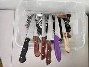 lot 190 image: Kitchen Cutlery and Flatware Lot with Knives, Forks, and Spoons