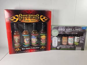 lot 194 image: Sturgis Rally Week Hot Sauce Collection 4-Pack 20 FL OZ & Foodie Finds BBQ Grilling Sampler 4-Pack 6 FL OZ