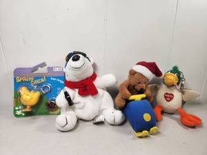 lot 216 image: Lot of 4 Plush Character Toys Spring Chick Snowmobile Crazy Duck Keychain