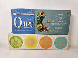 lot 220 image: Q-Tips Cotton Swabs 54 Count &amp Avon Soaps Lot Vintage
