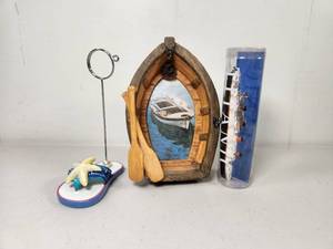 lot 222 image: Nautical Decor Lot Boat Frame Starfish Photo Holder Titanic 3pc