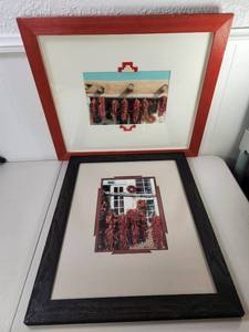 lot 241 image: 2 Framed Prints Red Chili Pepper Hanging Southwest Home Decor Art