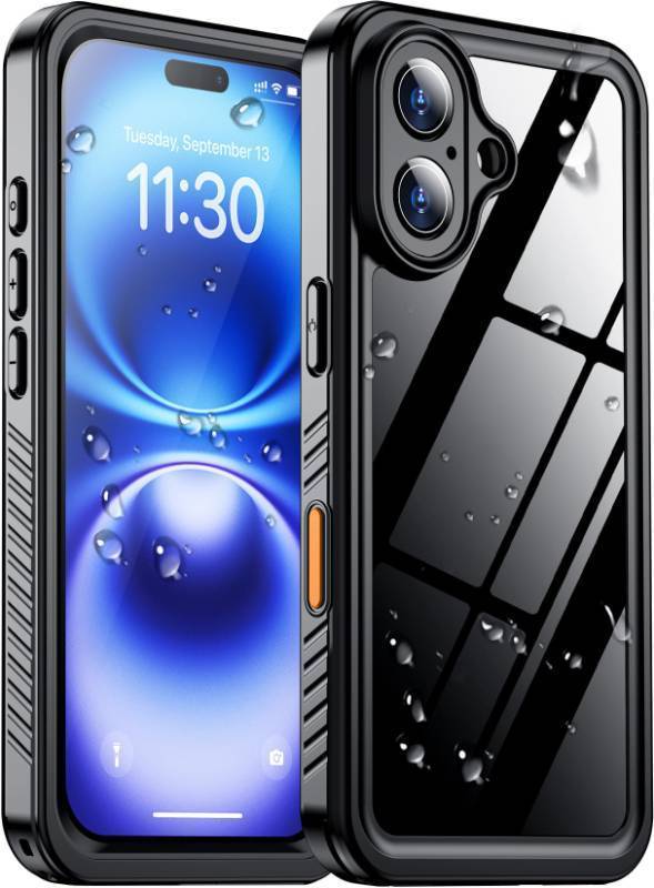 lot 62712 image: Compatible with iPhone 16 Case Waterproof, Built-in Screen & Camera Protector IP68 Underwater Full Body 16FT Military Dropproof Shockproof Phone Case 6.1-BlackClear - Retail $26