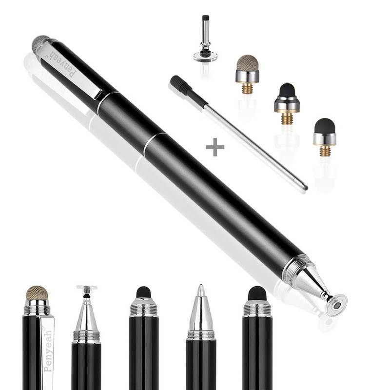 lot 46444 image: Stylus Pen, 4 in 1 Disc Stylus Pens for Touch Screens, High Precision and Sensitivity Universal Capacitive Stylus, Stylist for Tablets,iPhone,iPad,Laptops with 4 Replacement Tips - Black - Retail $10