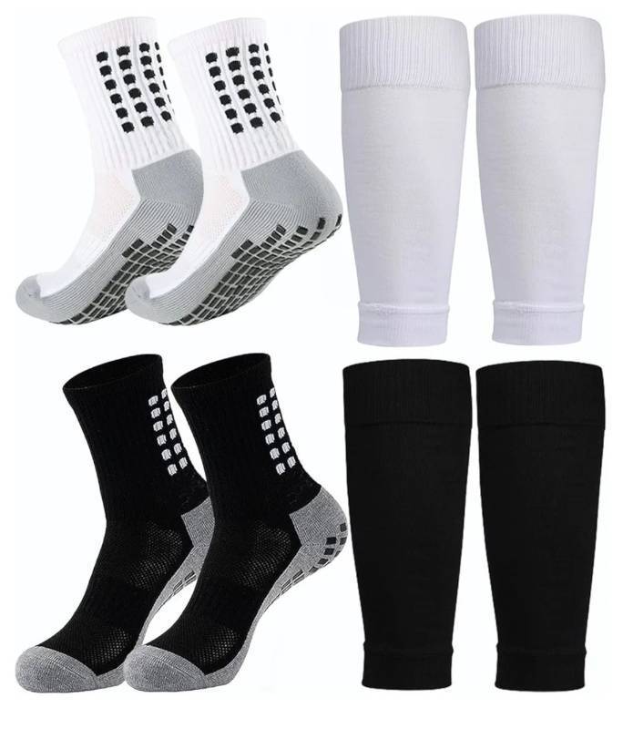lot 46447 image: 1 Set Kids Grip Soccer Socks and Shin Guard Sleeves for Age 7-14 Youth Boys Children Football Basketball Training - Retail $12