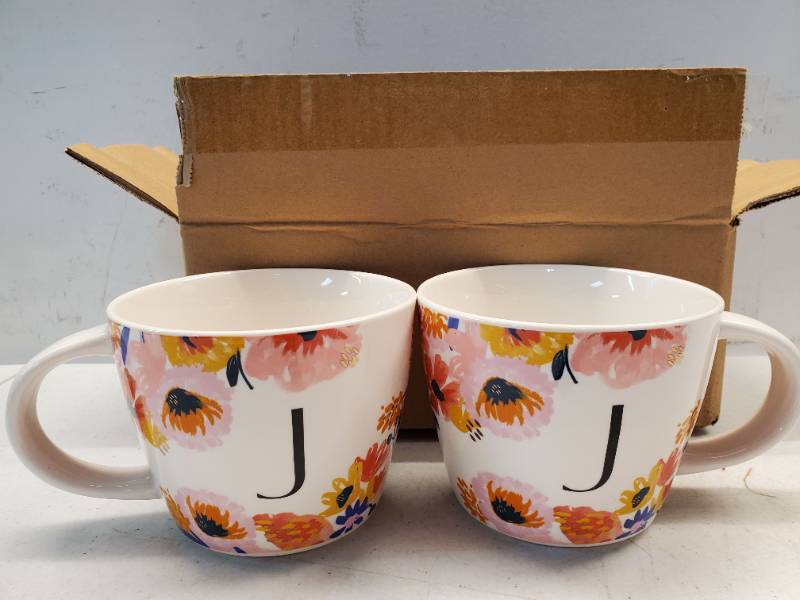 lot 46470 image: Stoneware Mug letter J Set of 2 - Retail $5